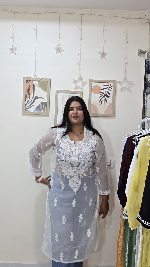 Ginni Georgette Chikankari + Mukesh Kurti