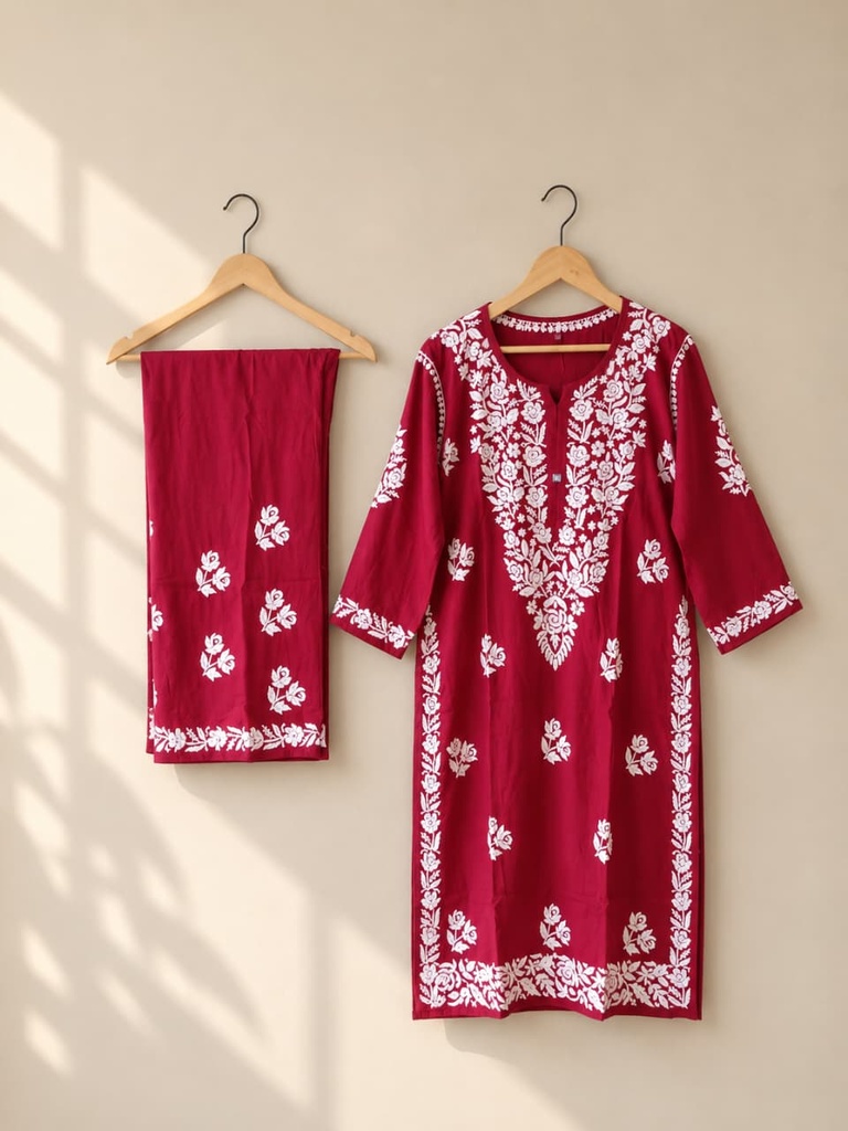 Sunhari Chikankari Kurti Set