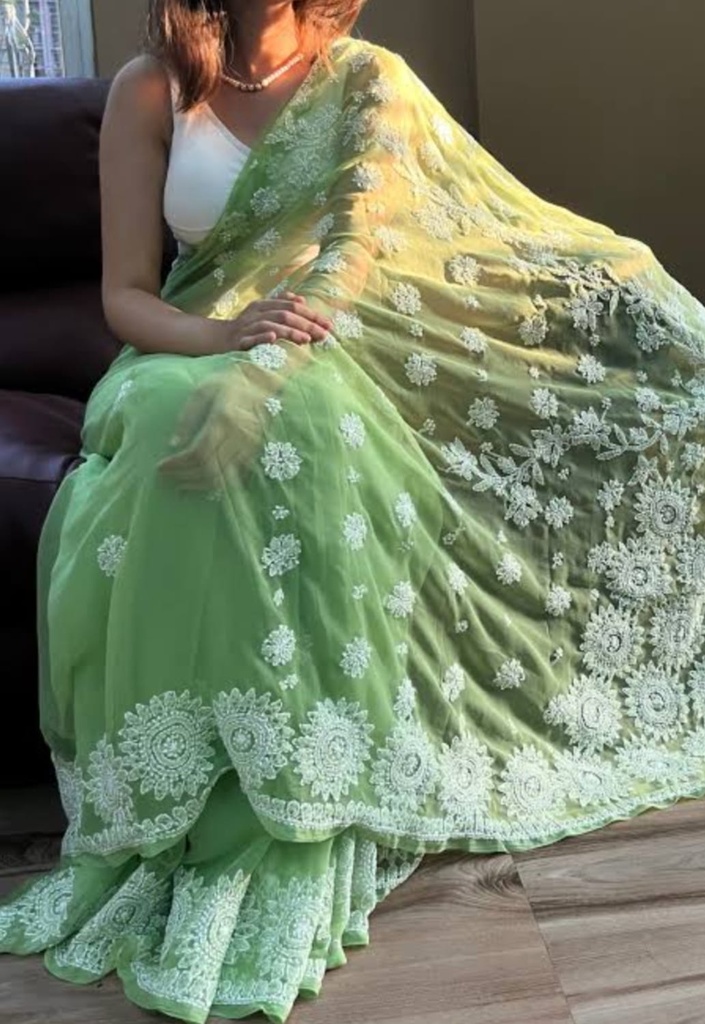 Sunflower Chikankari Saree