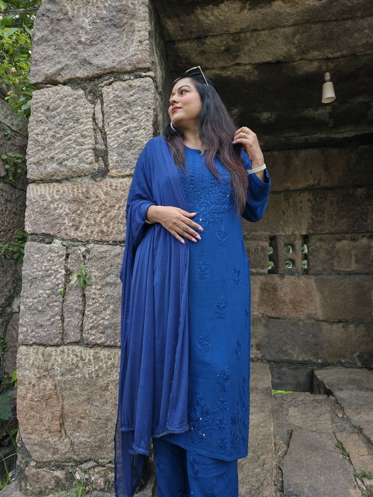 Husna Rayon Chikankari 3PC long kurta set